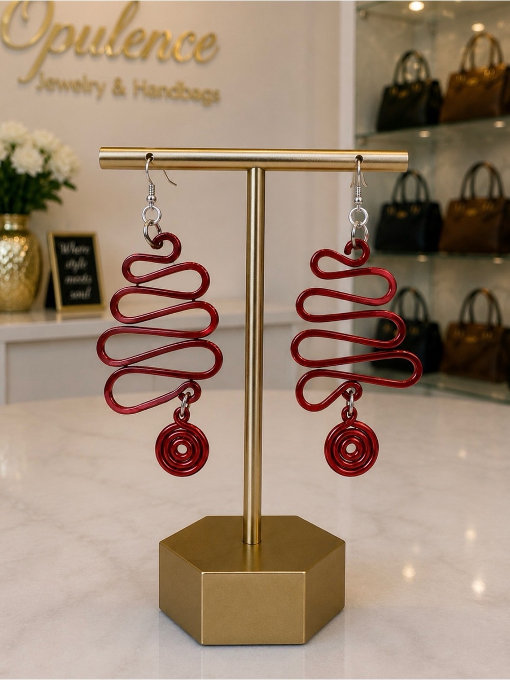 Handmade Red Spiral Squiggle Earrings